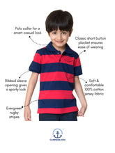 Load image into Gallery viewer, Campana Boys Pablo Short Sleeves Polo T-Shirt - Rugby Stripes - Navy &amp; Red
