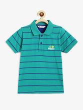 Load image into Gallery viewer, Campana Boys Pablo Half Sleeves Striped Polo T-Shirt - Green &amp; Blue
