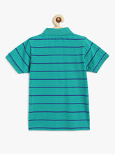 Load image into Gallery viewer, Campana Boys Pablo Half Sleeves Striped Polo T-Shirt - Green &amp; Blue
