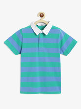 Load image into Gallery viewer, Campana Boys Pablo Half Sleeves Rugby Stripes Polo T-Shirt - Green &amp; Blue
