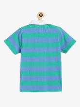 Load image into Gallery viewer, Campana Boys Pablo Half Sleeves Rugby Stripes Polo T-Shirt - Green &amp; Blue
