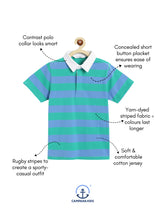 Load image into Gallery viewer, Campana Boys Pablo Half Sleeves Rugby Stripes Polo T-Shirt - Green &amp; Blue
