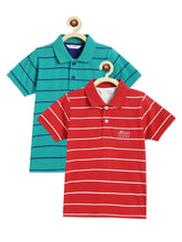 Load image into Gallery viewer, Campana Boys Pack of 2 Striped Cotton Polo T-Shirts - Red &amp; Green
