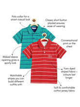 Load image into Gallery viewer, Campana Boys Pack of 2 Striped Cotton Polo T-Shirts - Red &amp; Green
