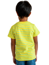 Load image into Gallery viewer, Campana Boys Kobe Striped Round Neck T-Shirt - Canary Yellow &amp; Turquoise
