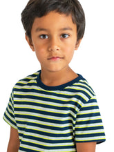 Load image into Gallery viewer, Campana Boys Kobe Striped Round Neck T-Shirt - Navy, Lime Green, Grey Melange
