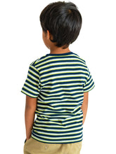 Load image into Gallery viewer, Campana Boys Kobe Striped Round Neck T-Shirt - Navy, Lime Green, Grey Melange
