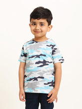 Load image into Gallery viewer, Campana Boys Kobe Round Neck T-Shirt - Camouflage Print - Blue &amp; Grey
