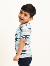 Load image into Gallery viewer, Campana Boys Kobe Round Neck T-Shirt - Camouflage Print - Blue &amp; Grey
