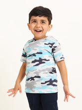 Load image into Gallery viewer, Campana Boys Kobe Round Neck T-Shirt - Camouflage Print - Blue &amp; Grey
