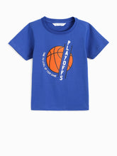 Load image into Gallery viewer, Campana Boys Daniel Half Sleeves T-shirt - Basketball Themed Print - Purplish Blue
