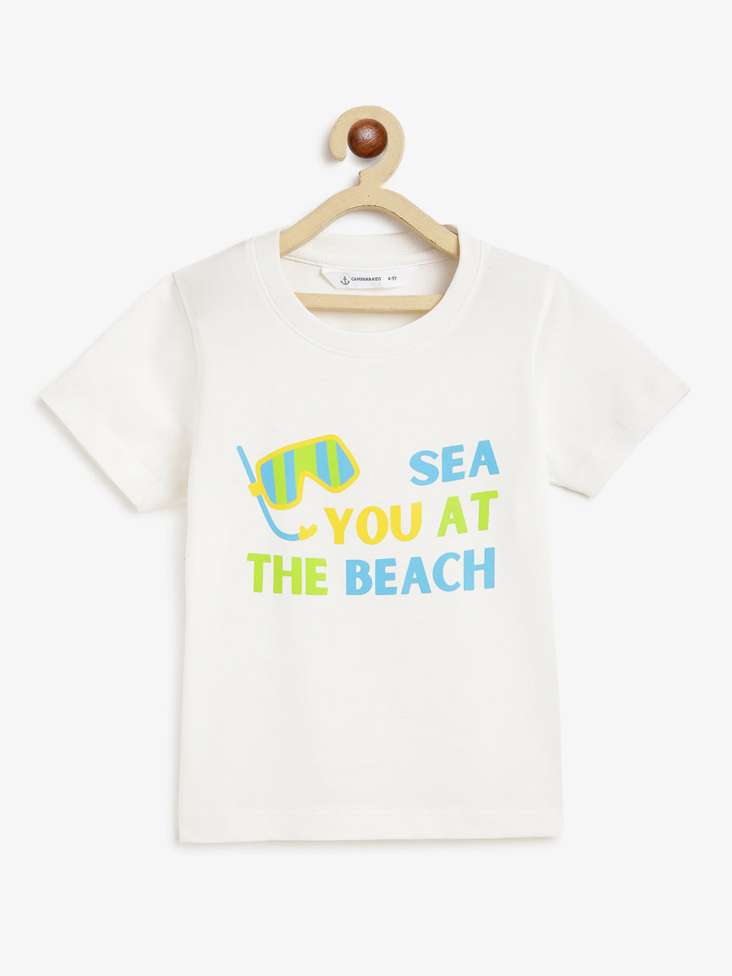 Campana Boys Daniel Half Sleeves T-shirt - At the Beach Print - White