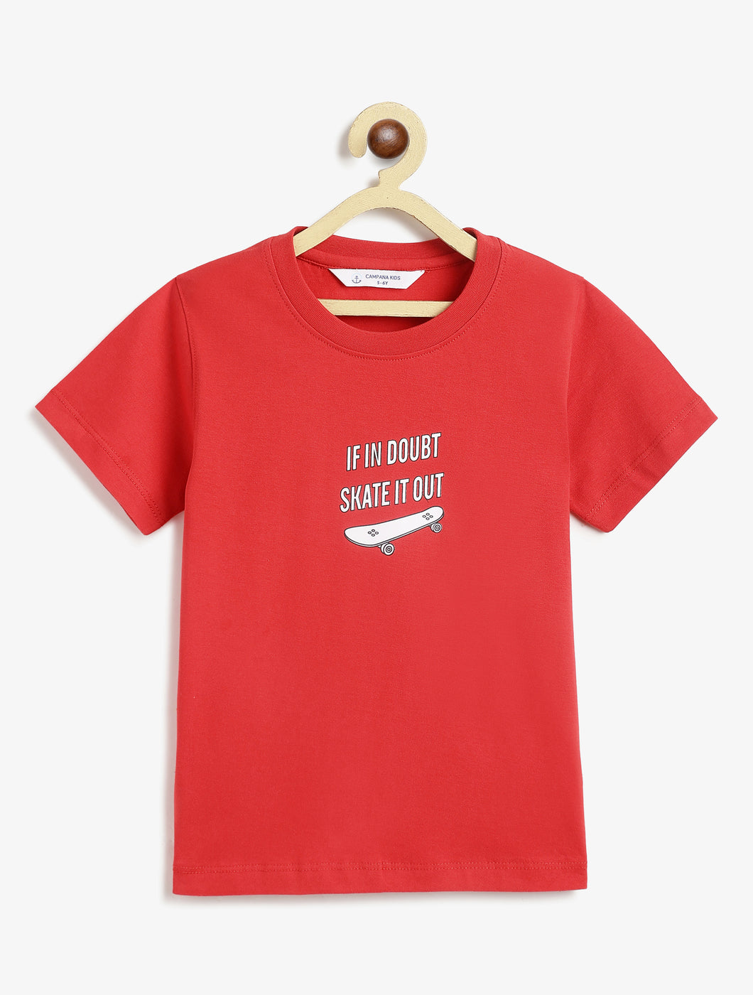 Campana Boys Daniel Half Sleeves Printed Cotton T-shirt - Skateboard Print - Red