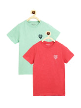 Load image into Gallery viewer, Campana Boys Jordan Pack of 2 Half Sleeves Cotton Melange Round Neck T-Shirts - Coral Red &amp; Mint Green
