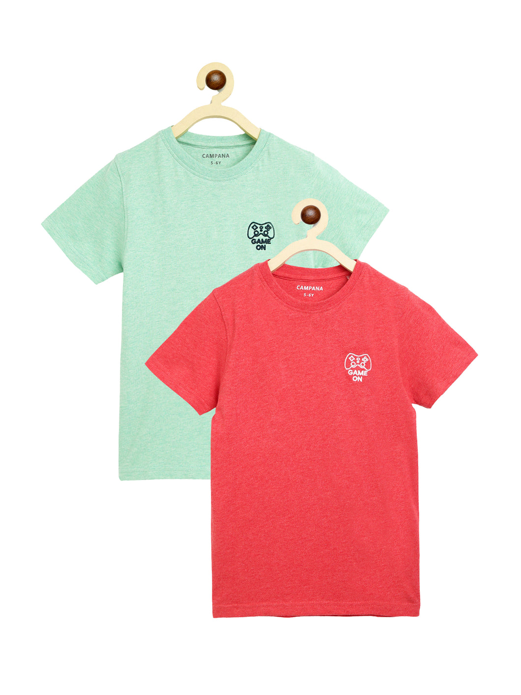 Campana Boys Jordan Pack of 2 Half Sleeves Cotton Melange Round Neck T-Shirts - Coral Red & Mint Green