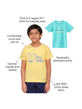 Load image into Gallery viewer, Campana Boys Daniel Pack of 2 Half Sleeves Printed Cotton T-shirts - Lemon Yellow &amp; Turquoise Blue
