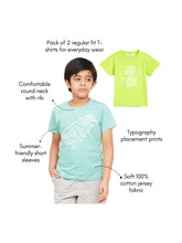 Load image into Gallery viewer, Campana Boys Daniel Pack of 2 Half Sleeves Printed Cotton T-shirts - Lime Green &amp; Light Blue
