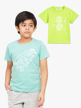 Load image into Gallery viewer, Campana Boys Daniel Pack of 2 Half Sleeves Printed Cotton T-shirts - Lime Green &amp; Light Blue
