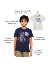 Load image into Gallery viewer, Campana Boys Daniel Pack of 2 Half Sleeves Printed Cotton T-shirts - Navy Blue &amp; Light Grey
