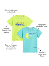 Load image into Gallery viewer, Campana Boys Daniel Pack of 2 Half Sleeves Printed Cotton T-shirts - Turquoise Blue &amp; Lime Green
