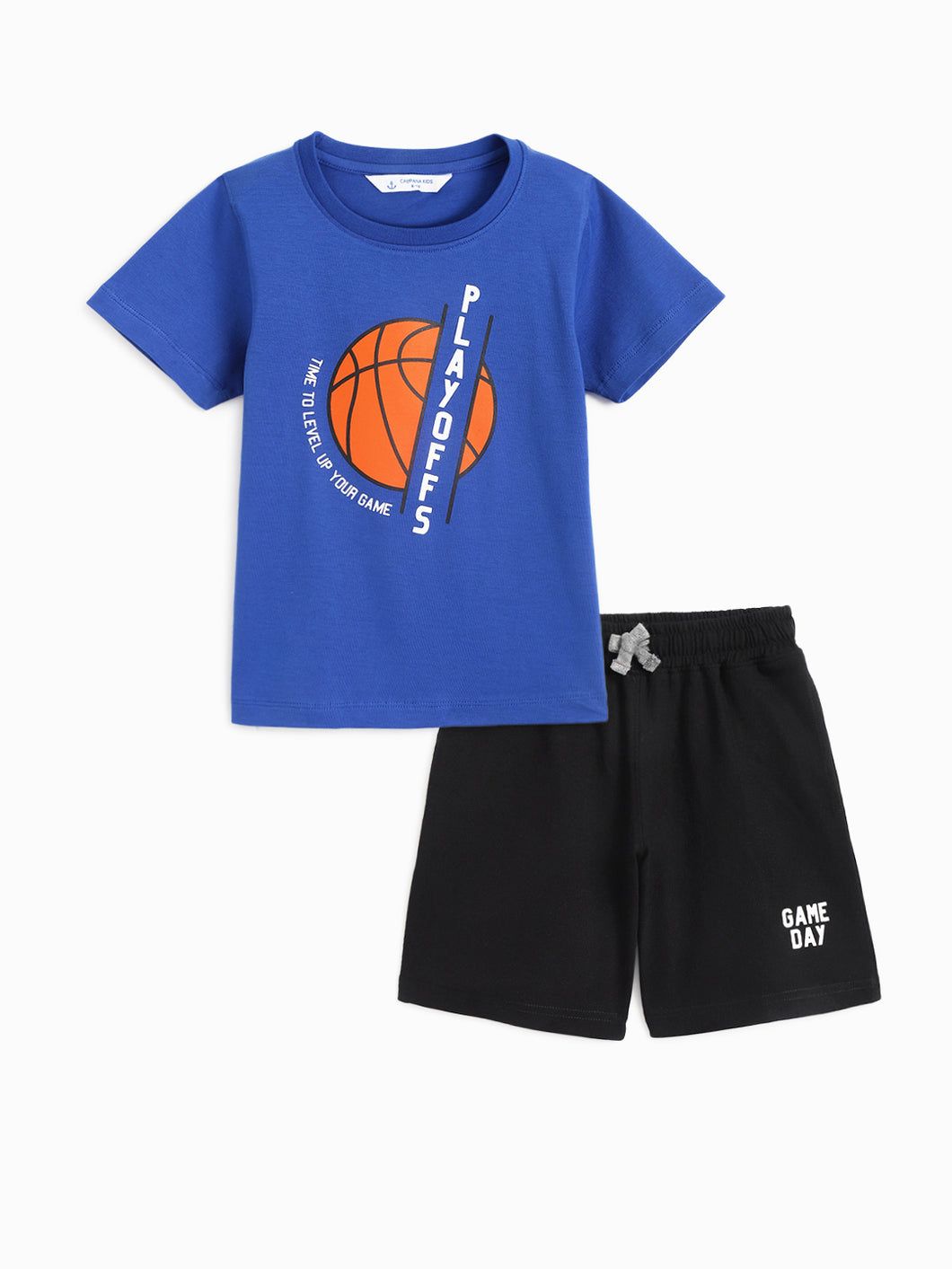 Campana Boys Daniel Half Sleeves T-Shirt with Shorts Clothing Set - Basketball Print - Purplish Blue & Black