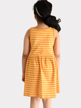 Load image into Gallery viewer, Campana Girls Grace Fit &amp; Flare Dress - Breton Stripes - Tuscan Yellow &amp; Ivory
