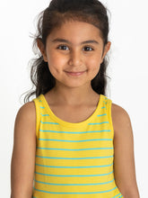 Load image into Gallery viewer, Campana Girls Grace Fit &amp; Flare Dress - Breton Stripes - Canary Yellow &amp; Turquoise
