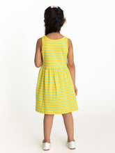 Load image into Gallery viewer, Campana Girls Grace Fit &amp; Flare Dress - Breton Stripes - Canary Yellow &amp; Turquoise
