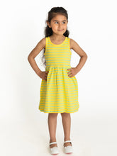 Load image into Gallery viewer, Campana Girls Grace Fit &amp; Flare Dress - Breton Stripes - Canary Yellow &amp; Turquoise
