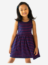 Load image into Gallery viewer, Campana Girls Grace Fit &amp; Flare Dress - Breton Stripes - Navy &amp; Red
