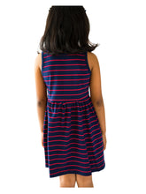 Load image into Gallery viewer, Campana Girls Grace Fit &amp; Flare Dress - Breton Stripes - Navy &amp; Red
