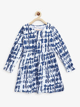 Load image into Gallery viewer, Campana Girls Ivy Long Sleeve Dress - Monochrome Tie &amp; Dye Print - Indigo &amp; White
