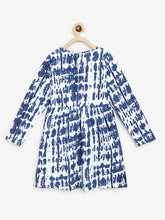 Load image into Gallery viewer, Campana Girls Ivy Long Sleeve Dress - Monochrome Tie &amp; Dye Print - Indigo &amp; White
