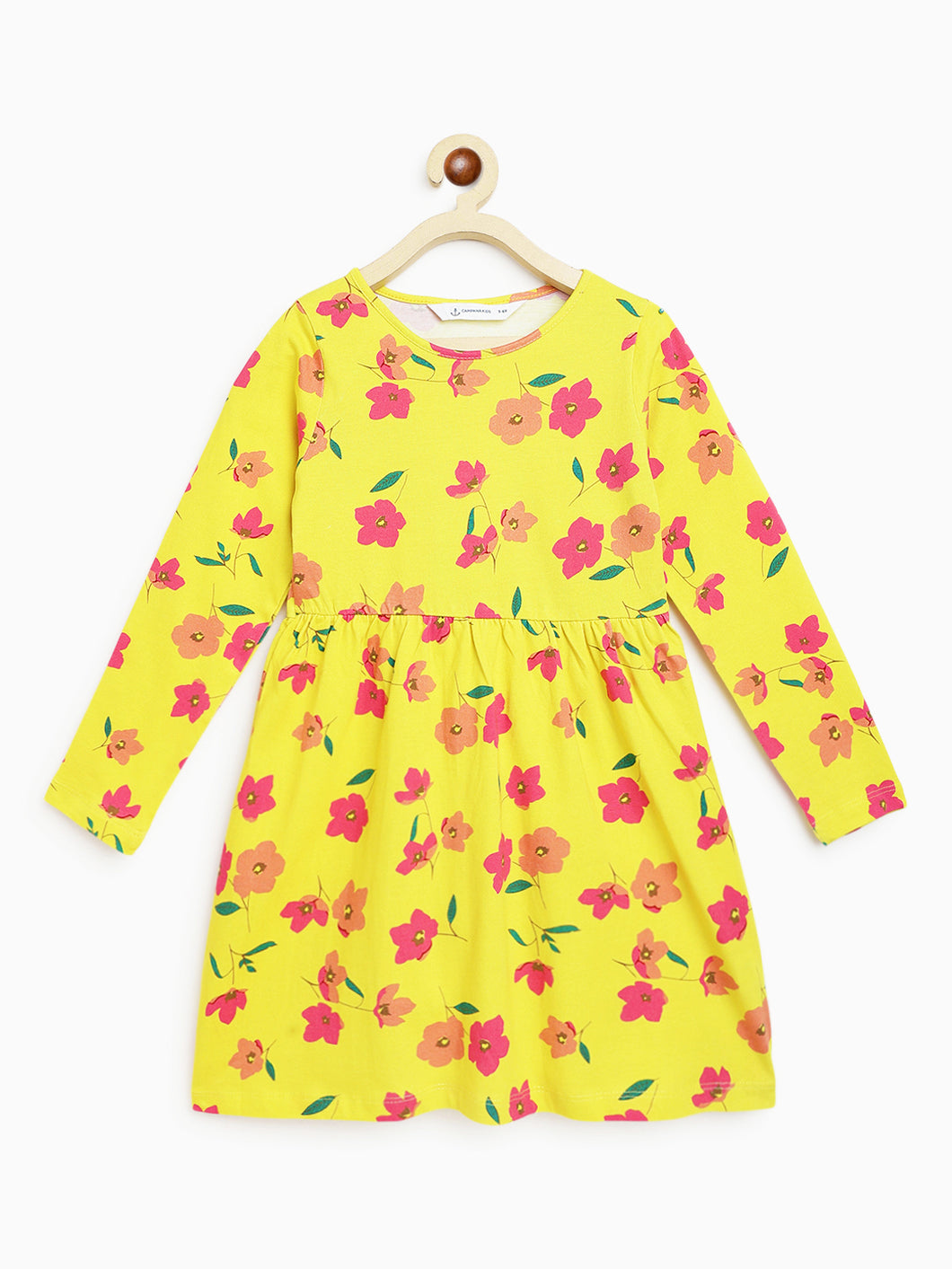 Campana Girls Ivy Long Sleeve Dress - Drifting Flowers Print - Yellow