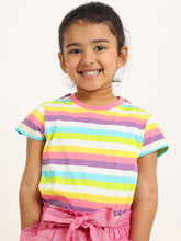 Load image into Gallery viewer, Campana Girls Alexis Striped Round Neck T-Shirt - Rose Pink &amp; Multicolour
