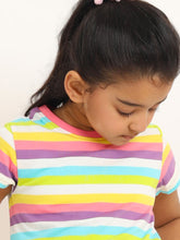 Load image into Gallery viewer, Campana Girls Alexis Striped Round Neck T-Shirt - Rose Pink &amp; Multicolour
