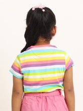 Load image into Gallery viewer, Campana Girls Alexis Striped Round Neck T-Shirt - Rose Pink &amp; Multicolour
