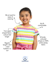 Load image into Gallery viewer, Campana Girls Alexis Striped Round Neck T-Shirt - Rose Pink &amp; Multicolour
