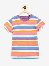 Load image into Gallery viewer, Campana Girls Alexis Striped Round Neck T-Shirt - Purple &amp; Multicolour
