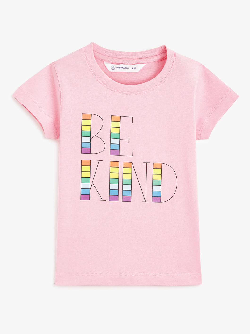 Campana Girls Zuri Half Sleeves T-Shirt - Kindness Print - Pink