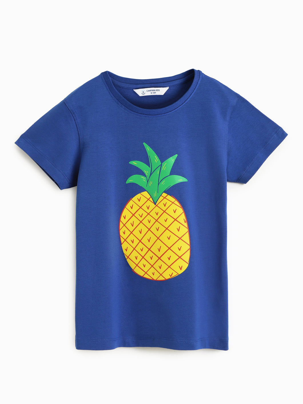 Campana Girls Zuri Half Sleeves T-Shirt - Pineapple Print - Purplish Blue