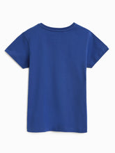 Load image into Gallery viewer, Campana Girls Zuri Pack of 2 Half Sleeves T-shirts - Conversational Print - White &amp; Purplish Blue

