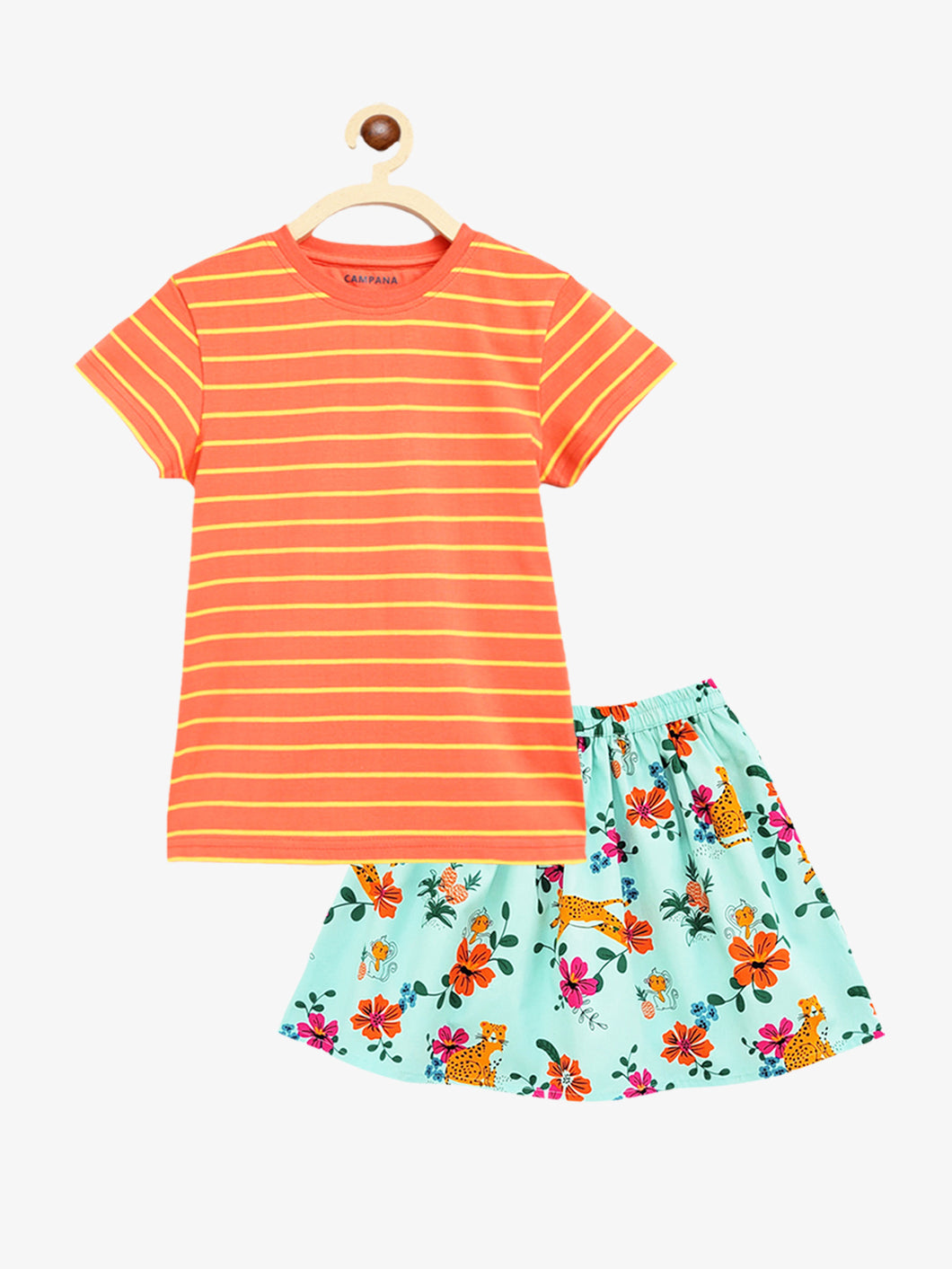 Campana Girls Katie Skirt with Top Clothing Set - Peach & Turquoise