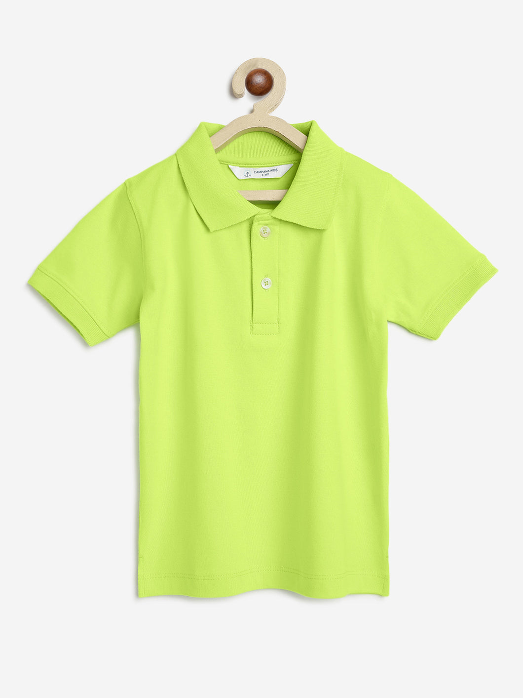 Campana Boys Niko 100% Cotton Jersey Half Sleeves Solid Polo T-Shirt - Lime Green