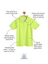 Load image into Gallery viewer, Campana Boys Niko 100% Cotton Jersey Half Sleeves Solid Polo T-Shirt - Lime Green
