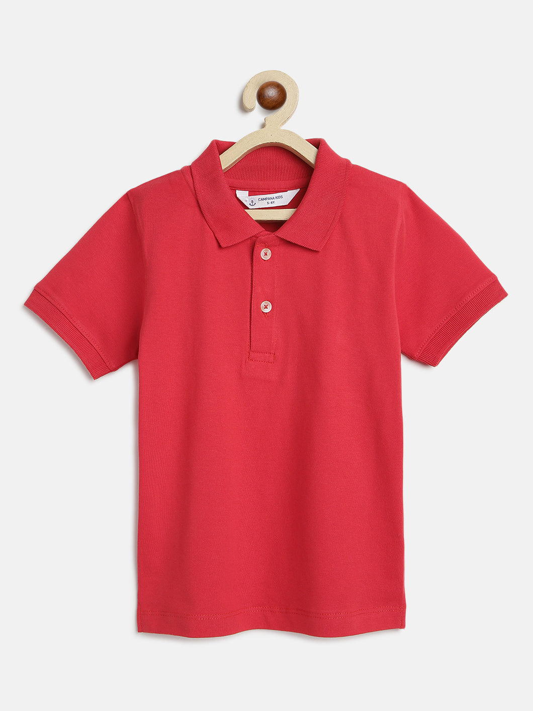 Campana Boys Niko 100% Cotton Jersey Half Sleeves Solid Polo T-Shirt - Red
