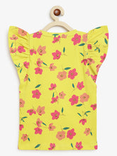 Load image into Gallery viewer, Campana Girls Serena Frilly T-Shirt - Drifting Flowers Print - Yellow
