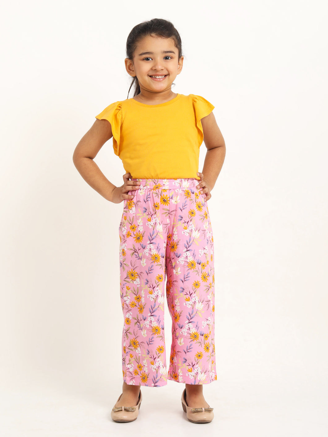 Campana Girls Serena T-Shirt with Culottes Clothing Set - Yellow & Pink