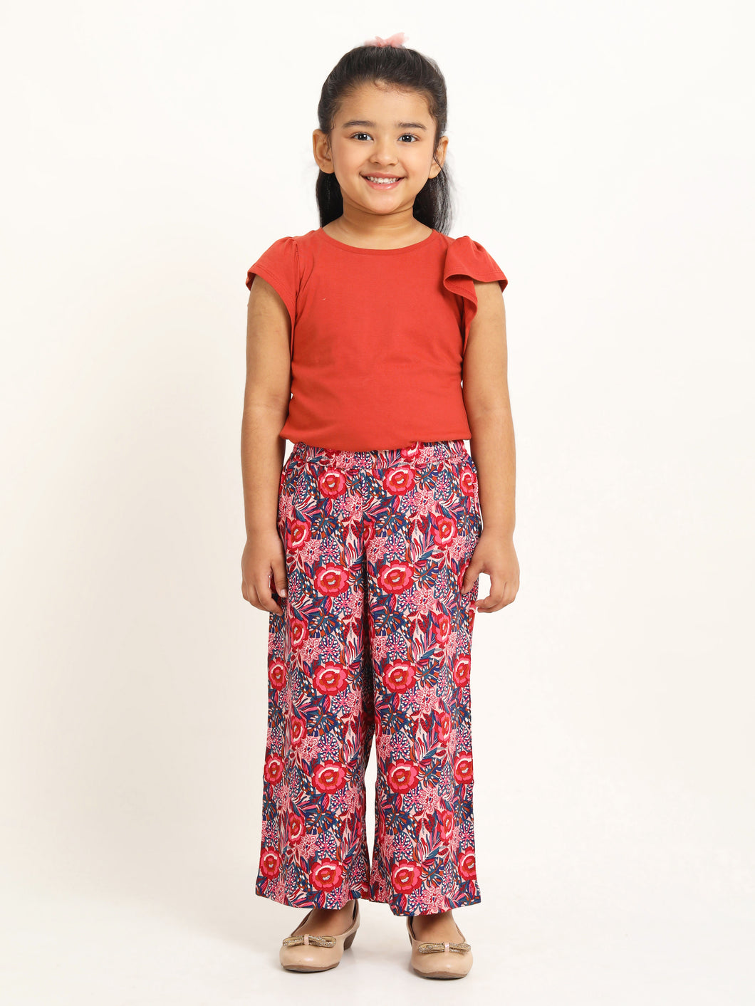 Campana Girls Serena T-Shirt with Culottes Clothing Set - Rust Orange & Navy