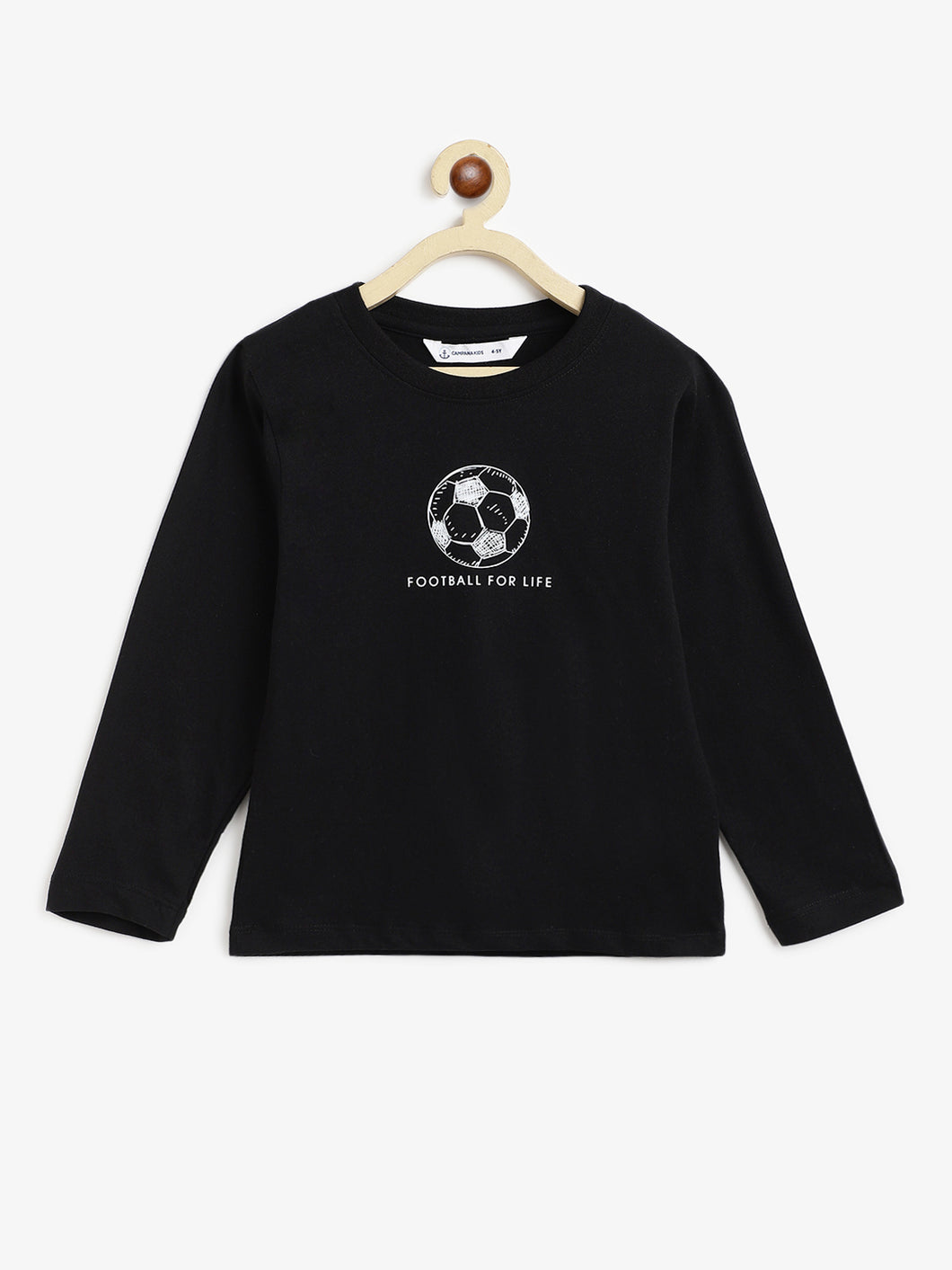 Campana Boys Luciano Football Print Full Sleeve T-Shirt - Black